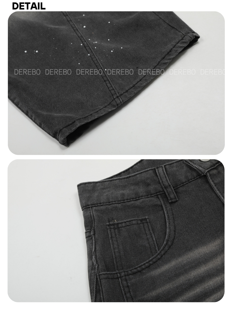 Ink Splash Wide Round Denim Pants