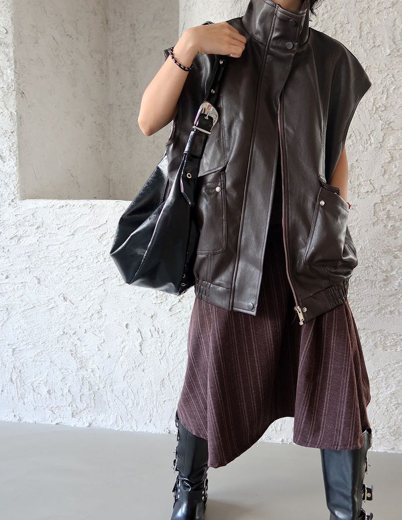 leather oversized fit vest jacket