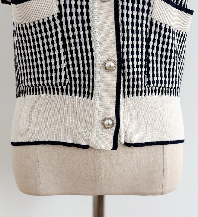 Carson Collar Color Matching Check Knit Cardigan