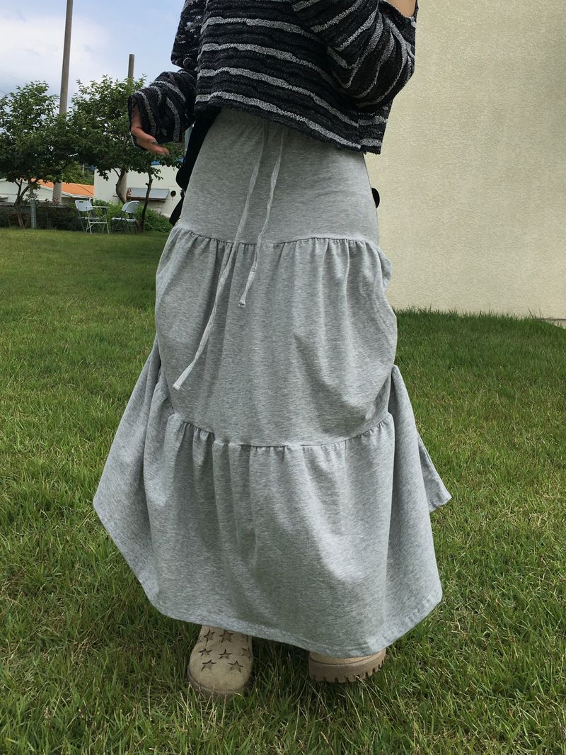 Shuming Unbal Shirring Banding Long Skirt (2c)  