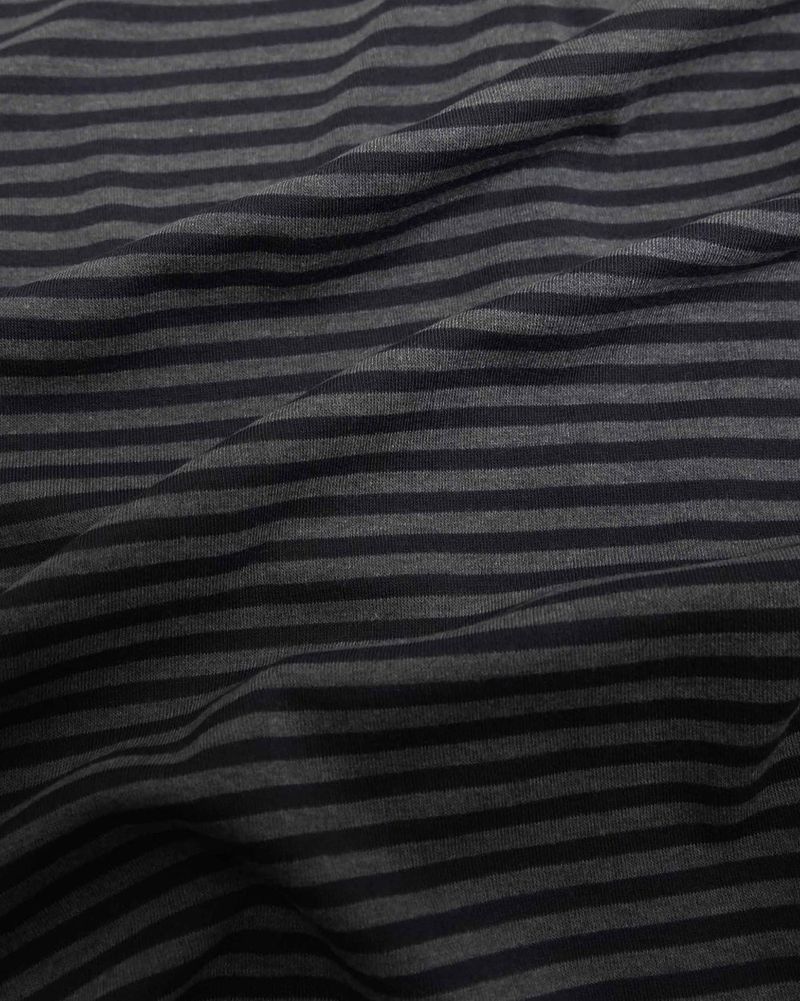 Henley Neck Long Sleeve Stripe Charcoal