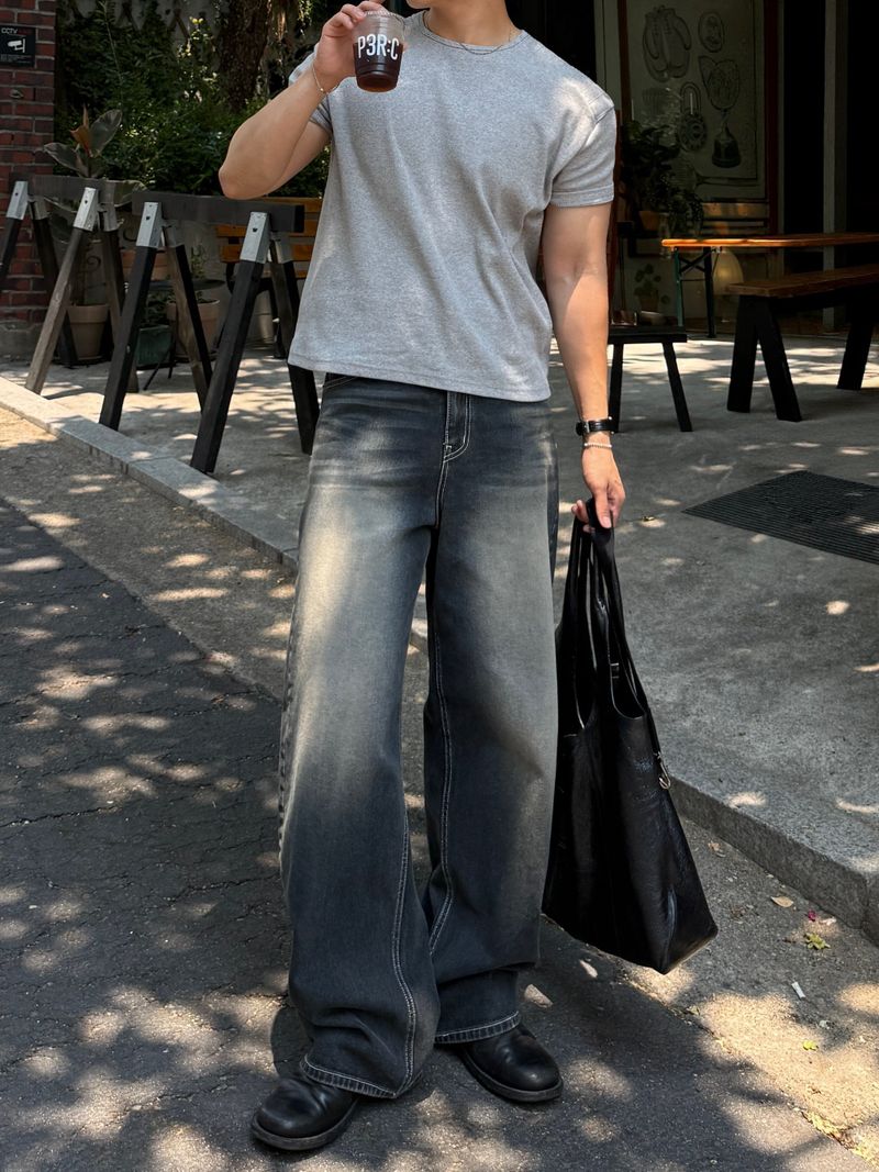Cove banded wide denim pants