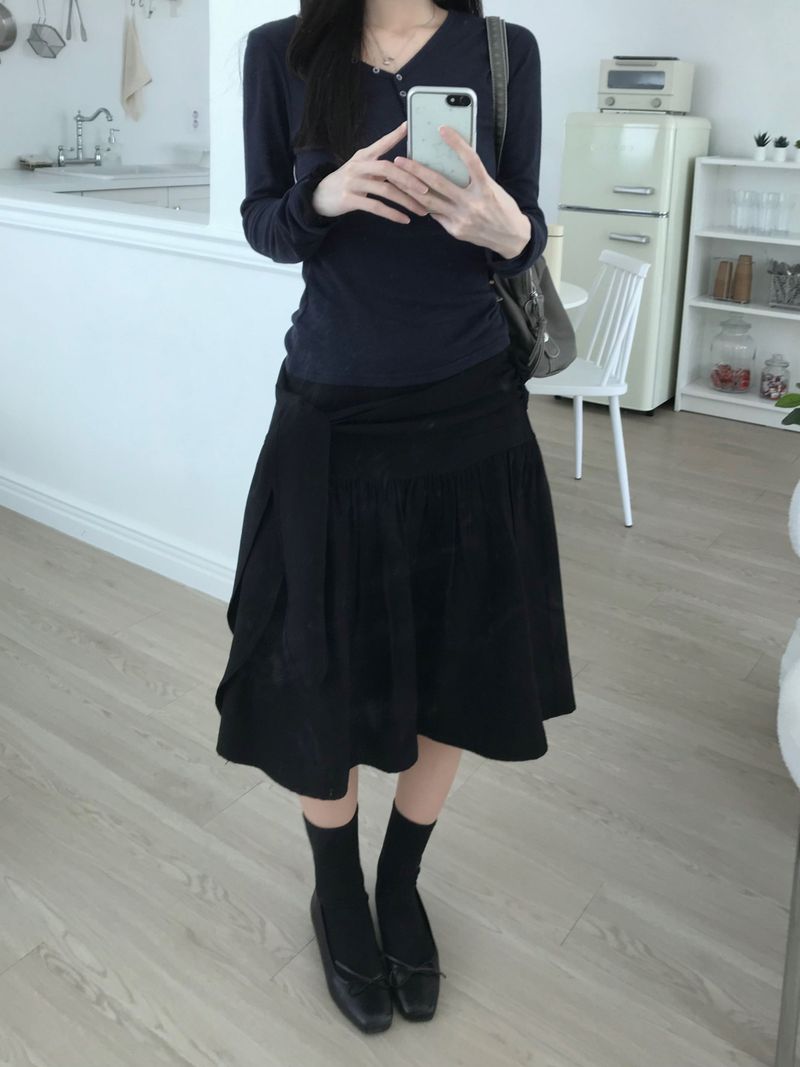 Shirring Strap Midi Skirt (2 colors)