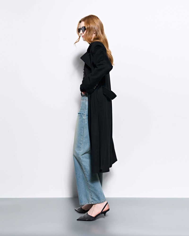 Wide Collar Oversized Double Wool Coat _ Black