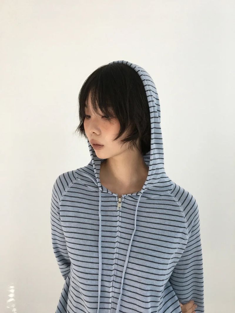 Bobby Striped Knit Zip-Up Hoodie (7color)