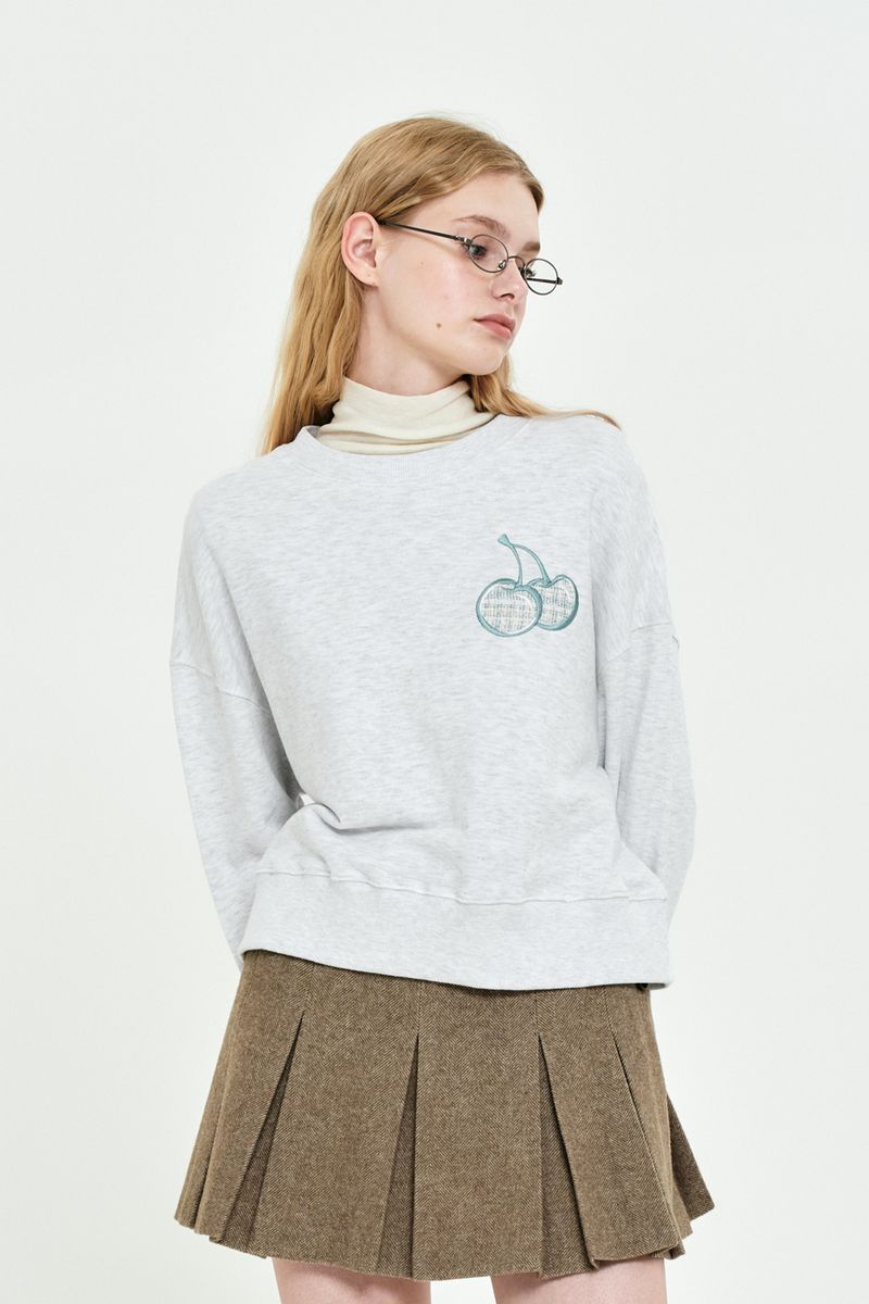 MIDDLE CHERRY CROP SWEATSHIRT [MELANGE GRAY]