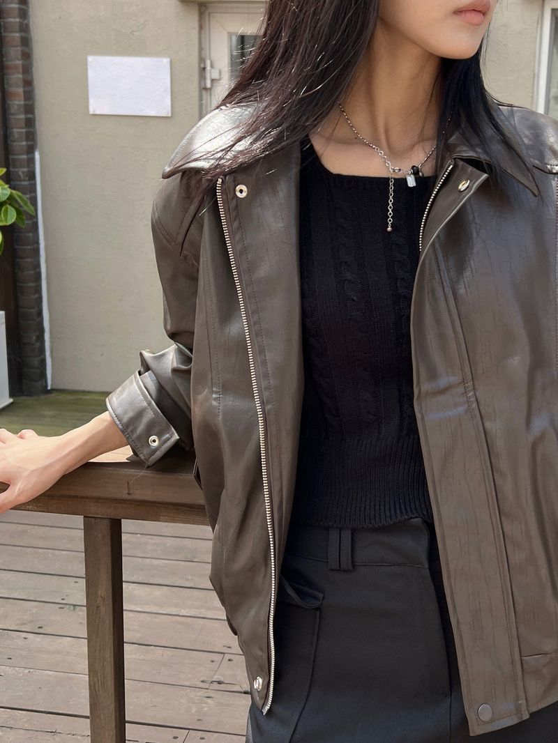 Old box leather bike overfit leather jacket (2 colors)