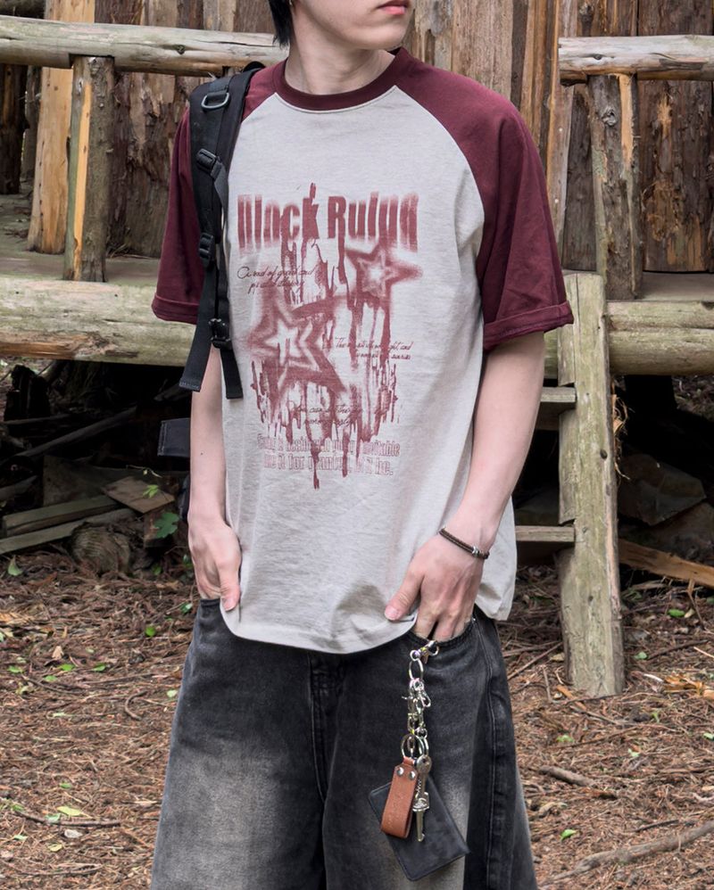 Stamune Printing Raglan Short Sleeve Tee