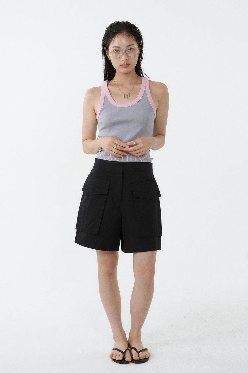 DEEP NECK SLEEVELESS TOP_GRAY PINK