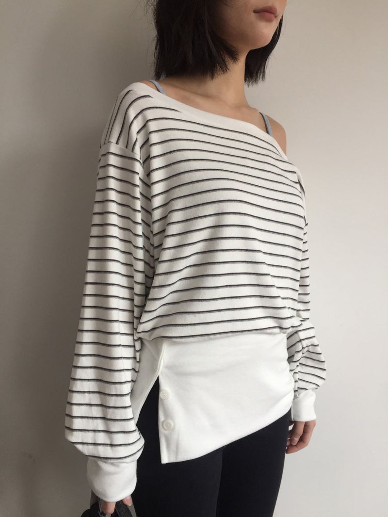 Denti Stripe Button Long Sleeve (2color)