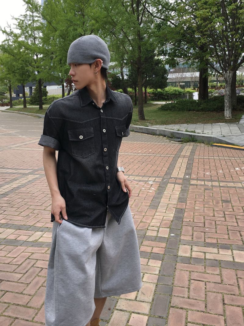 Leaf Snap Short Sleeve Denim Shirt 2C