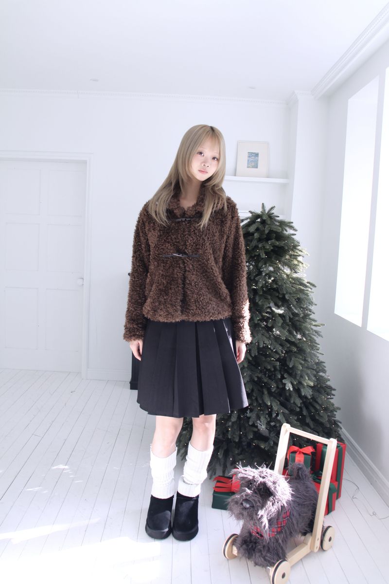 Soft wool two-button fur cropped jacket jumper (2colors)