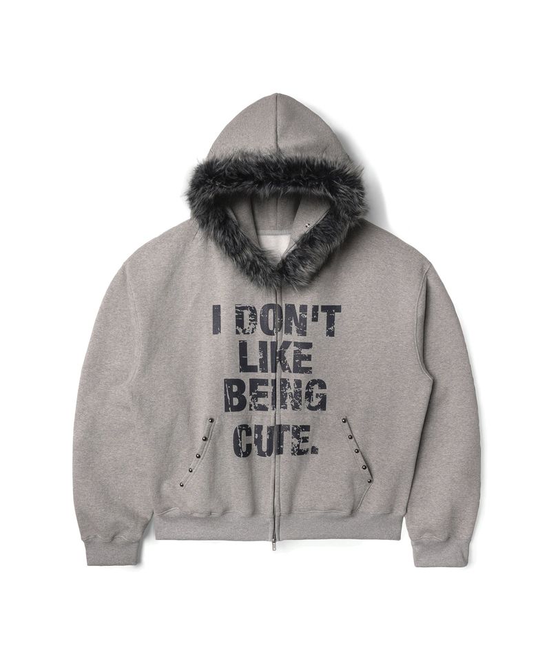 Crop Fur Hooded Zip-Up - Grey