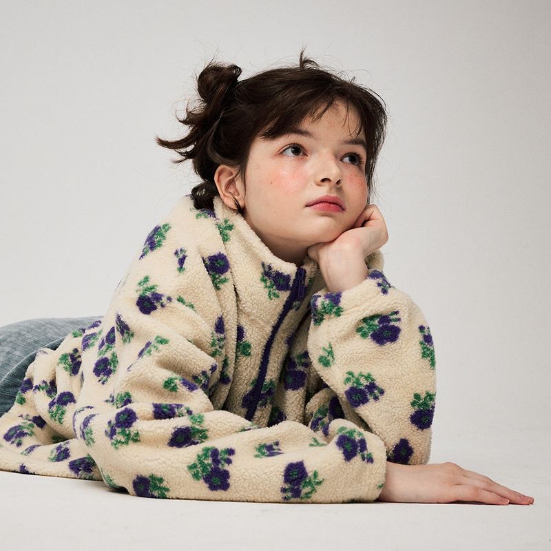 HALF ZIP FLEECE PULLOVER, FLORAL