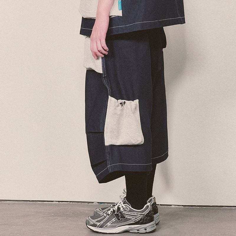 reverse terry pocket denim capri shorts_blue