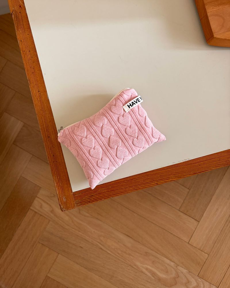 Love embo flat pouch - pink , S size
