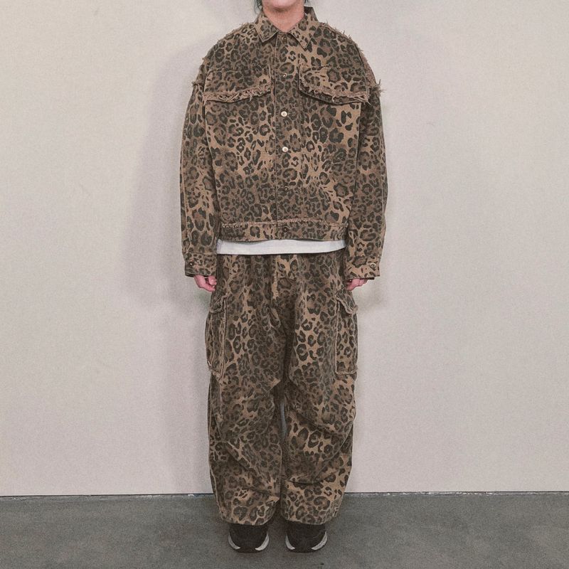 leopard grunge trucker jacket_beige