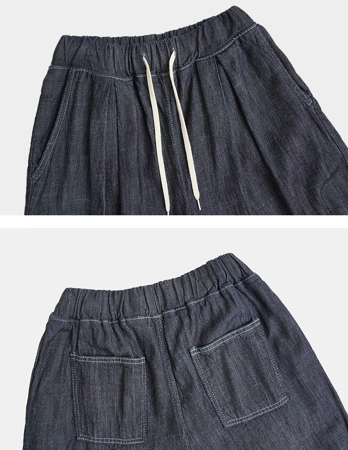 Natural Pintuck Balloon String Denim Pants