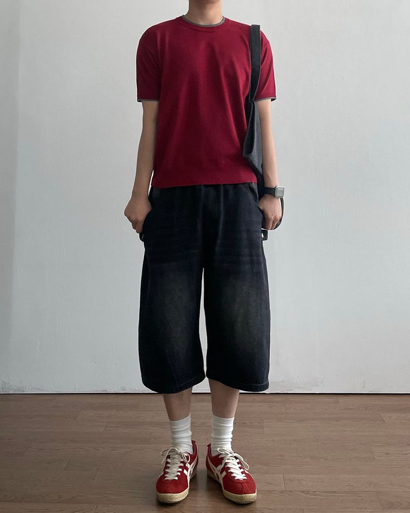 Welt Crop Short Sleeve Knit