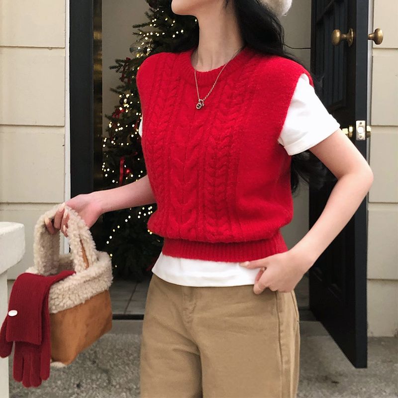 [BELLIDE MADE] Benny, cable round knit vest