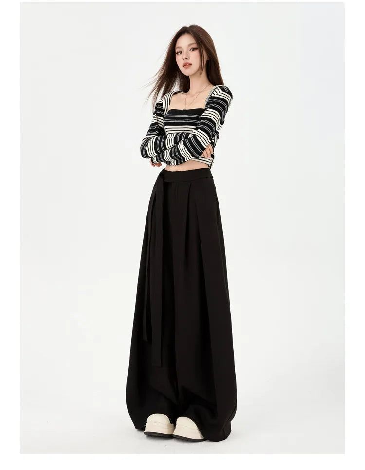 Gray Draped High Waist Wide Leg Slacks