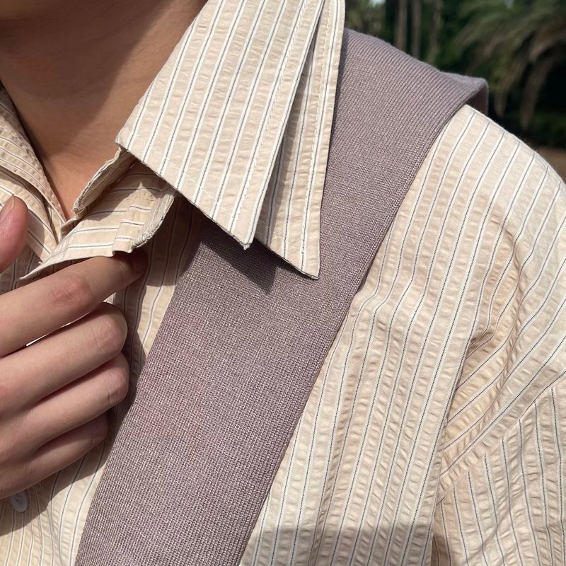 [Set] 54251 Double Collar Stripe Knit Shirt (2 colors)