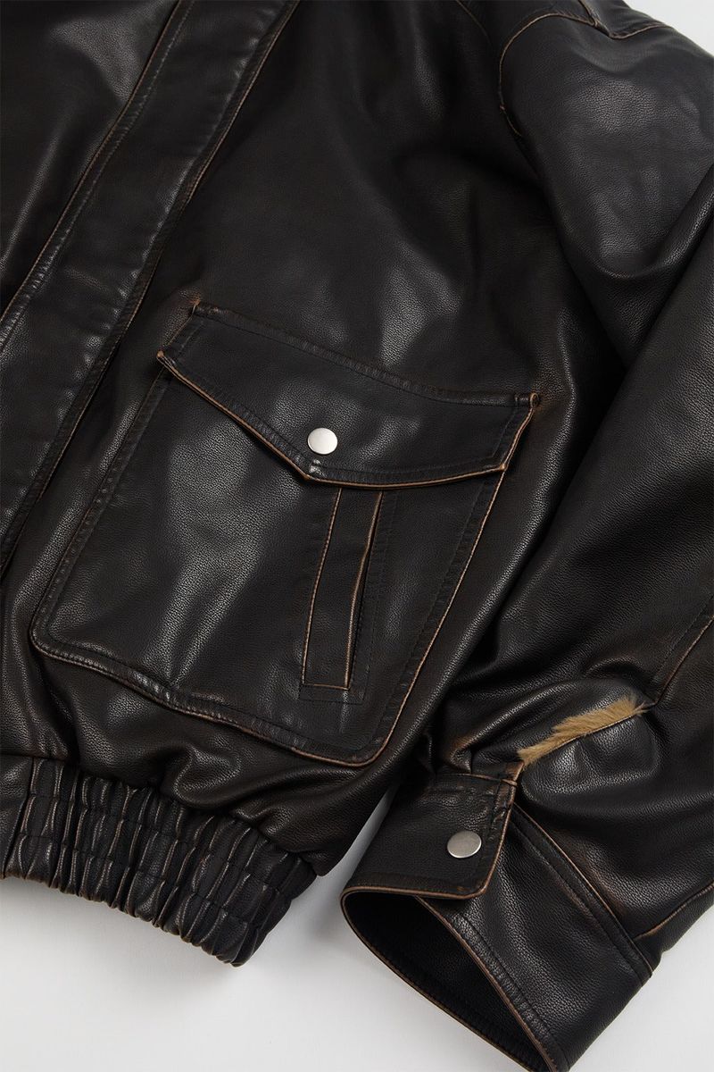 Fur lining leather blouson jumper