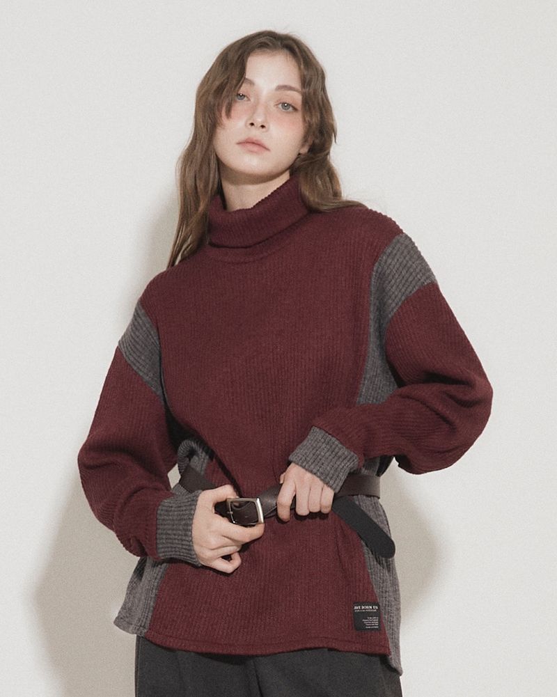 PANEL TURTLENECK PULLOVER [BURGUNDY]