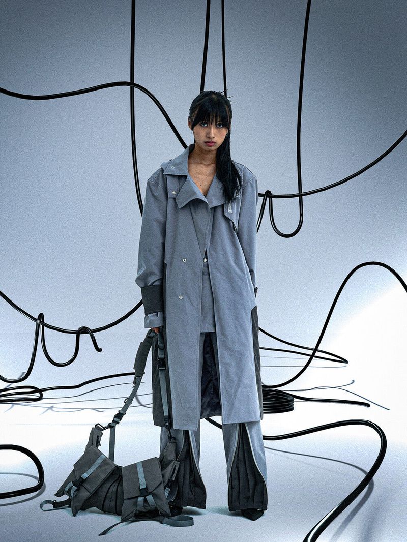 Ghost In The Shell Zip Pleat Pants (Grey & Dark Grey)
