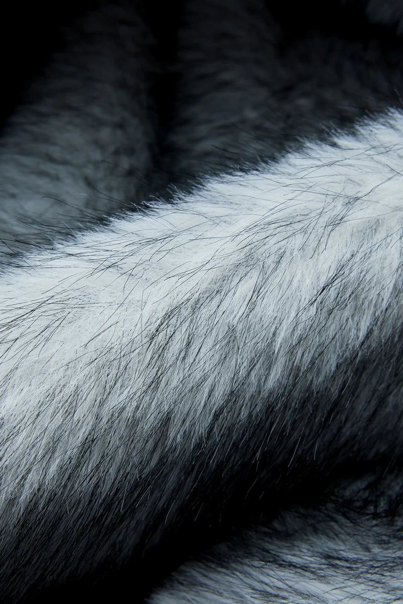 Colorblock Faux Mink Hooded Jacket