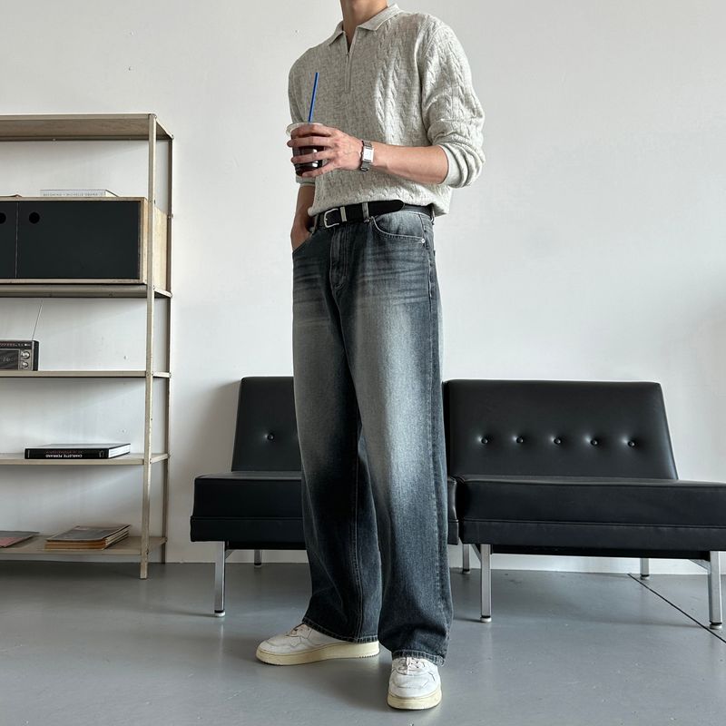 LMN Chrome Semi Wide Brush Denim Pants (4 colors)