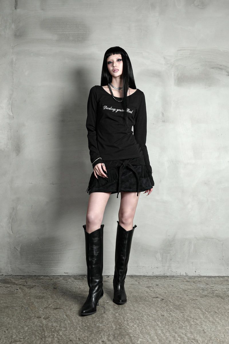UNZIPPED LOGO T-SHIRT (Cursive ver.) #BLACK