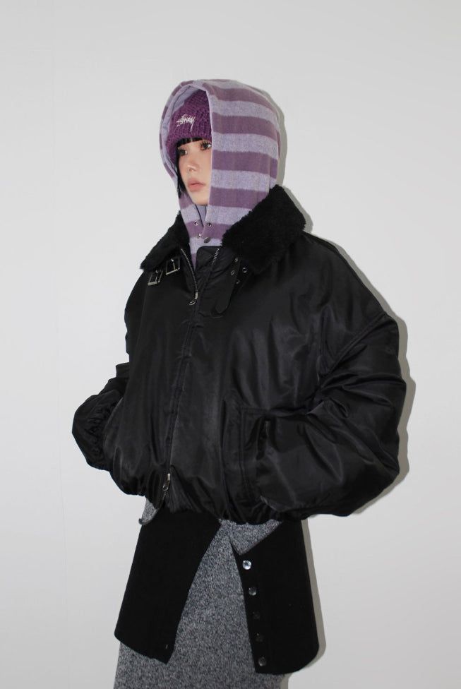 EYELET STRIPE FLEECE HOODIE