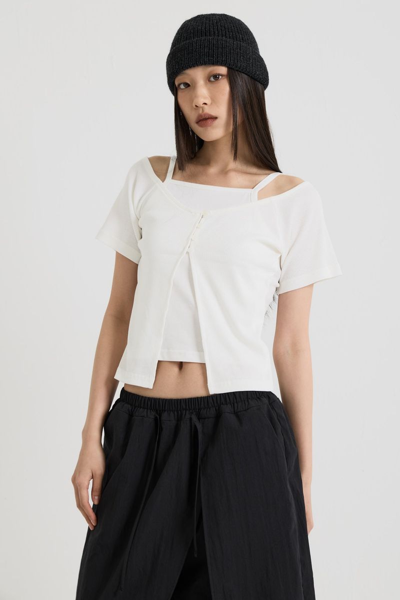 Sleeveless layered top, White