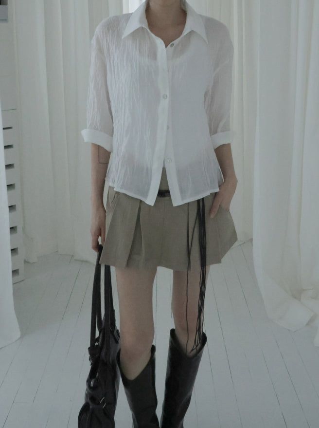 mnem（ムネム）の「Ser Wrinkle Three Quarter Shirt（Tops）」