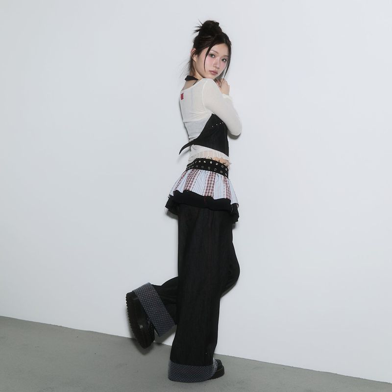 sheer layered unbal sleeve - cream