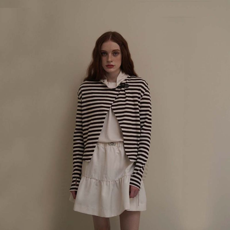 Brown Toggle Patch Stripe Cardigan