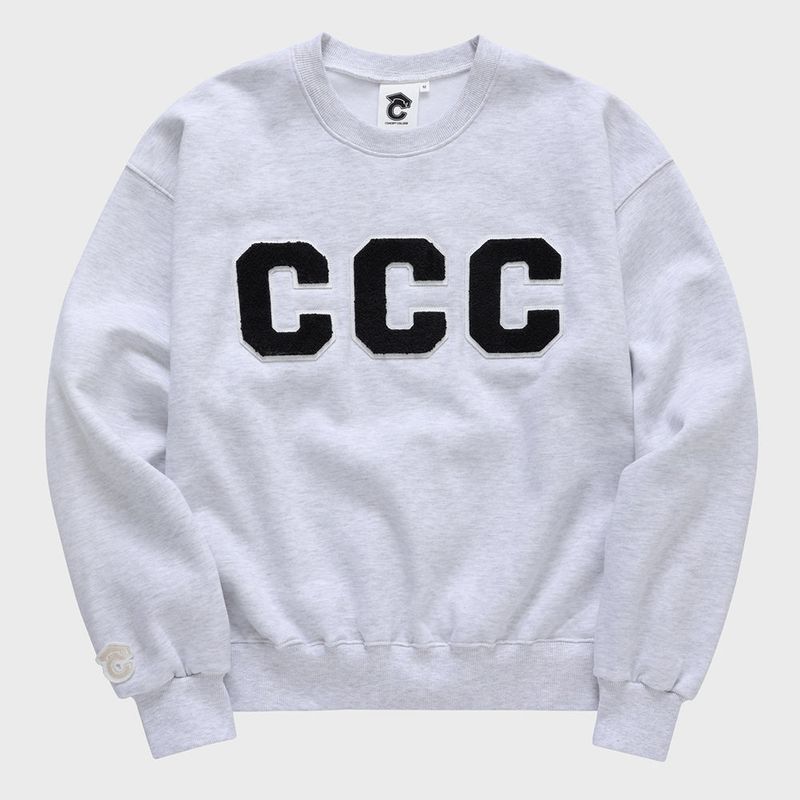 ブラックCCCワッペンスウェットシャツ・アッシュグレー［ユニセックス］/ CCC Black Patch Unisex Ash Grey Sweat Shirt