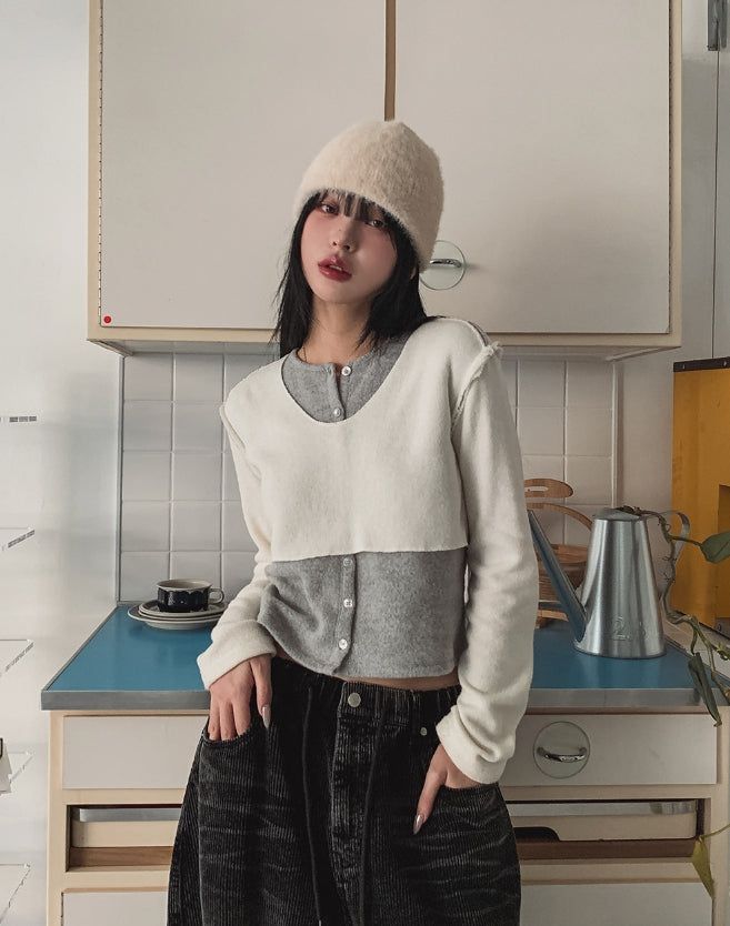 Linz Two-Tone Layered Knit Cardigan
