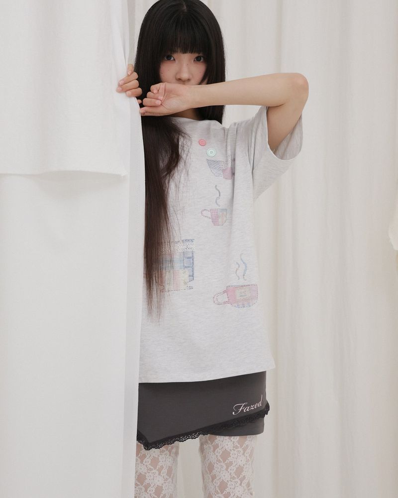 Fazed(フェイズド)の「TEA CUP CROCHET T-SHIRT / MELANGE(Tops)」
