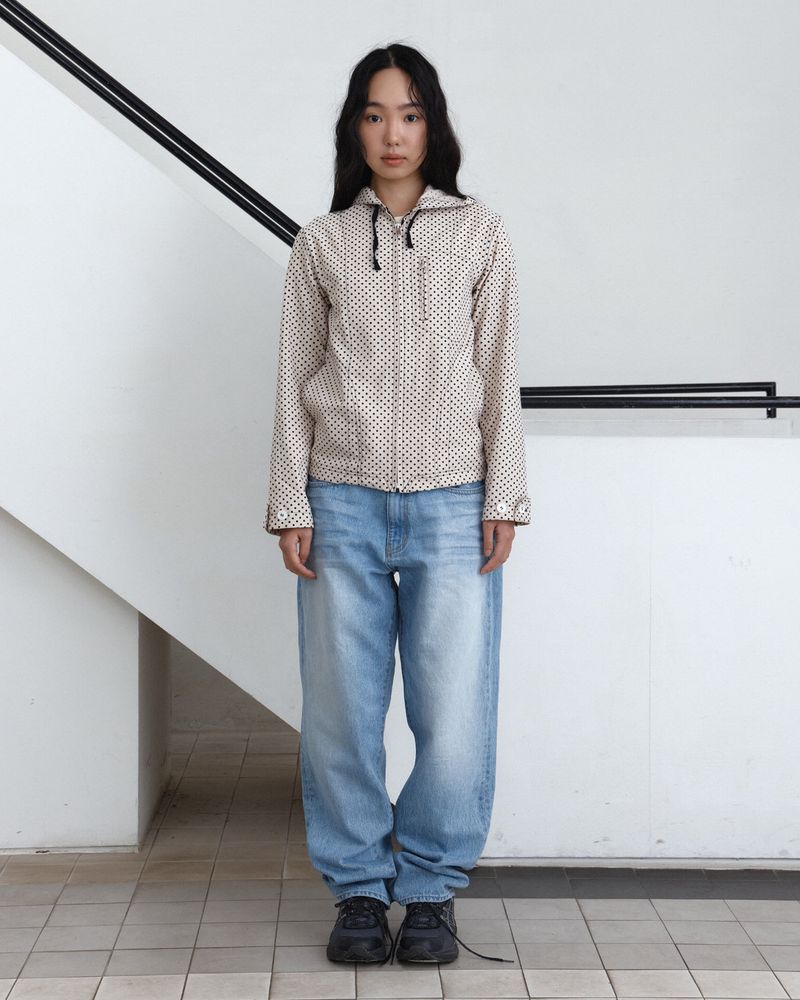 Dot Hooded Zip-Up Shirt Jacket