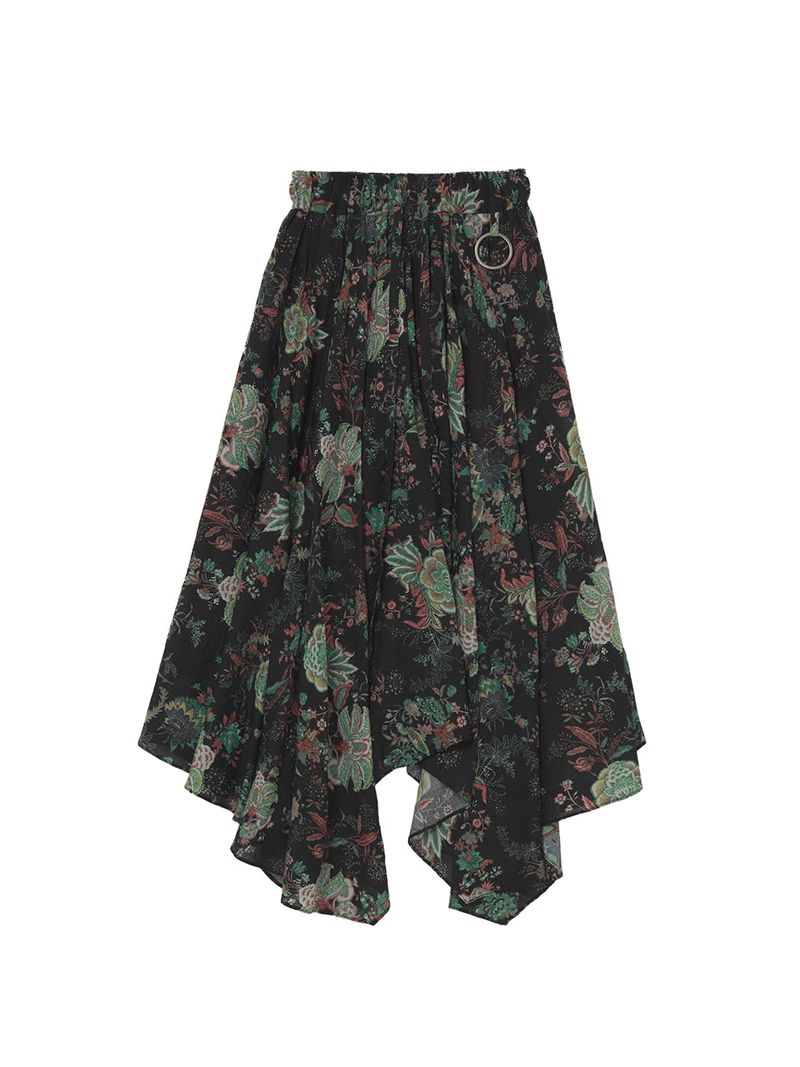 A NOTHING（アナッシング）の「VINTAGE FLOWER UNBALANCE FLARE SKIRT (Black)（Skirts）」
