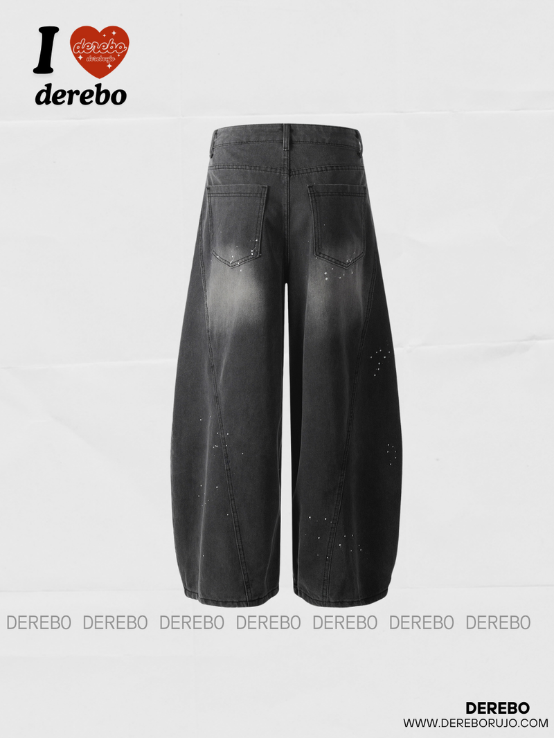 Ink Splash Wide Round Denim Pants