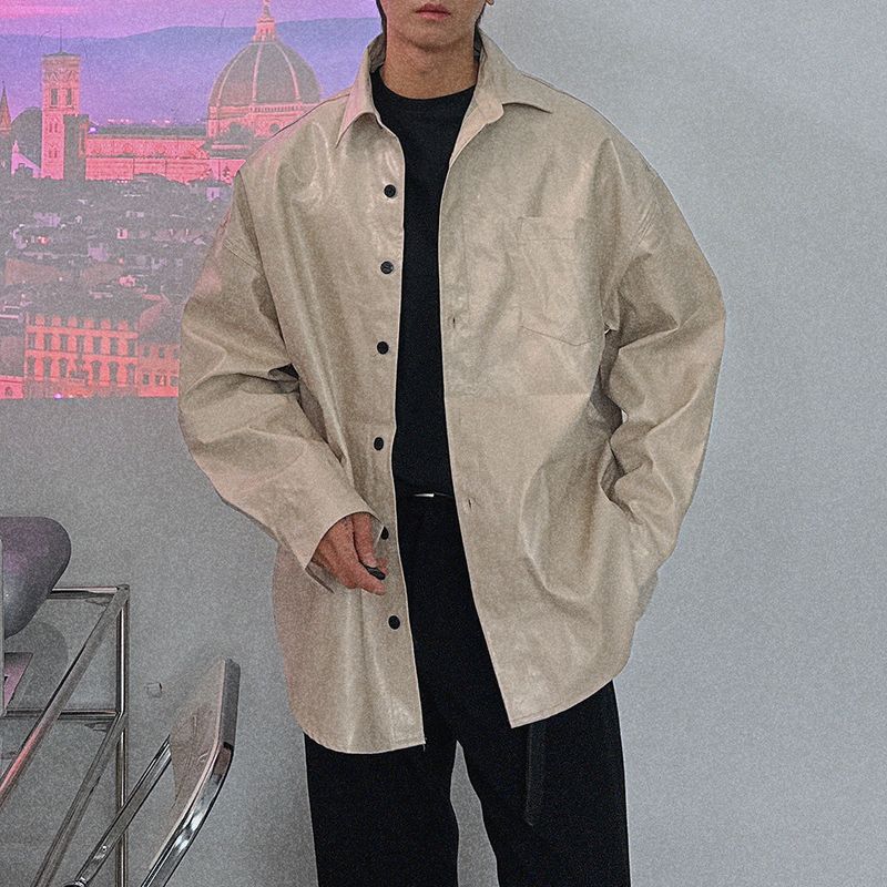 ASCLO Crack Leather Shirt Jacket (2color)