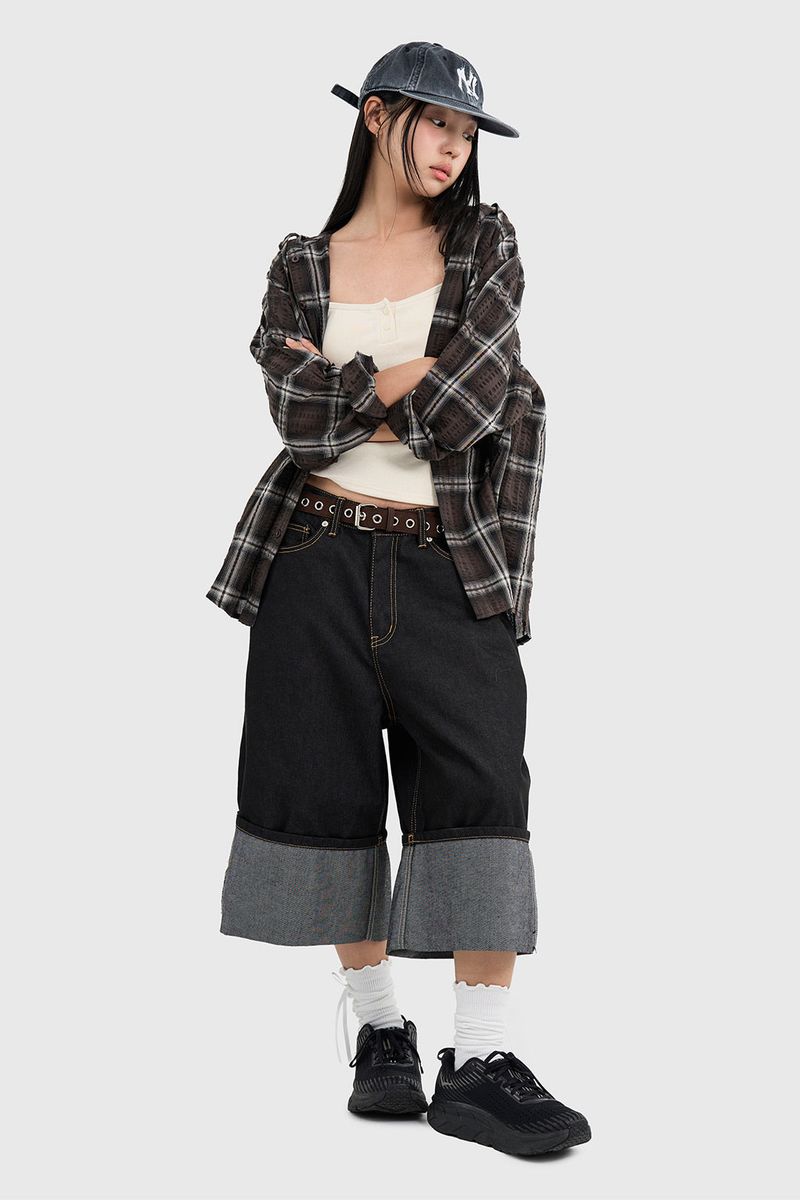 Bear Wrinkle Check Hood Shirt