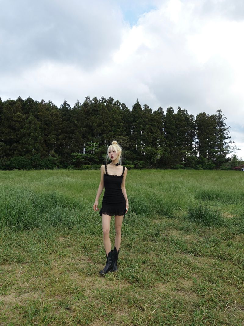 frill shirring mini dress