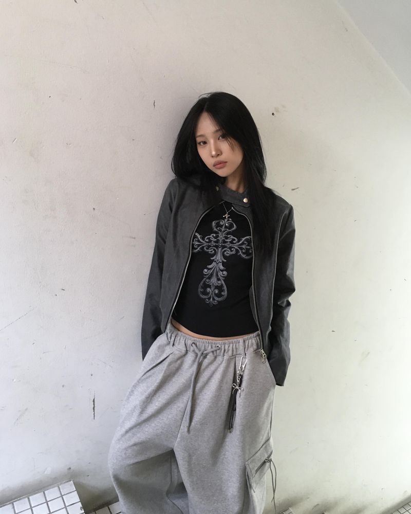 Crack leather jacket