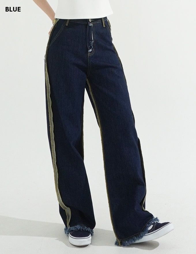 Double Side Seam Cutting Denim Pants