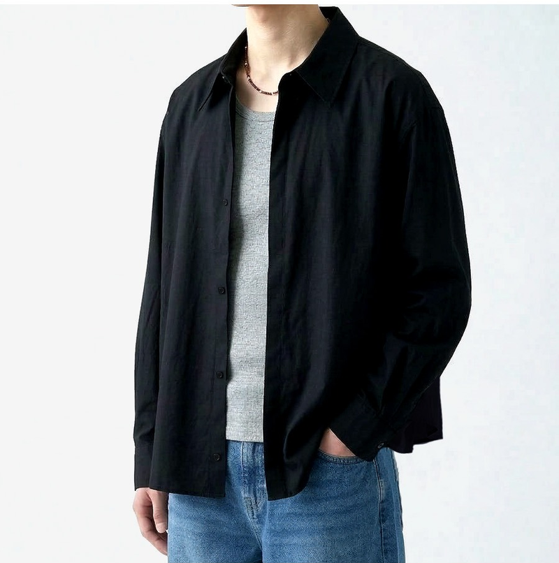 Overfit Stretch Crop Shirt Black