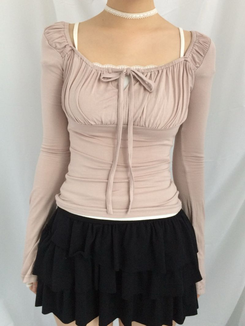 Slim Fit Ribbon Shirring Top